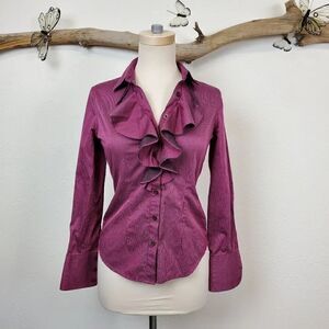 Pink thomas pink ruffle front fitted blouse